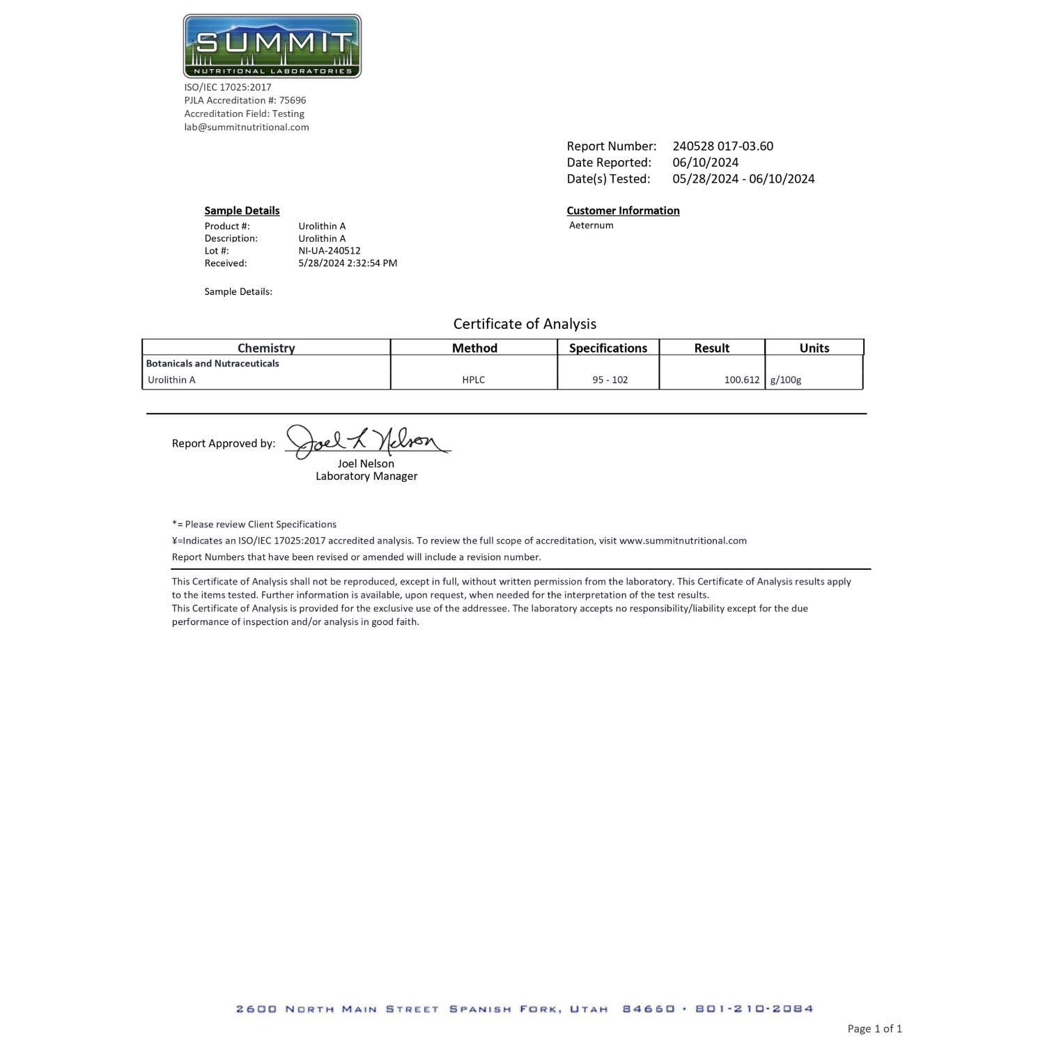 aeternum aeternum UA Urolithin A Powder 100g