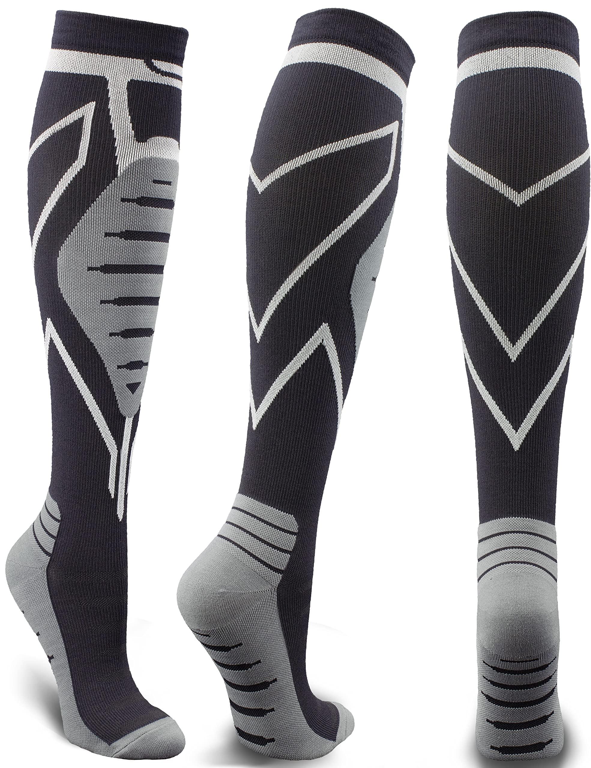 Keskale Keskale Compression Socks for Men & Women 20-30 mmHg Knee High (2 Pairs) - Best Support for Medical, Athletic, Sports, Travel, Running (Black/Gray, L/XL)