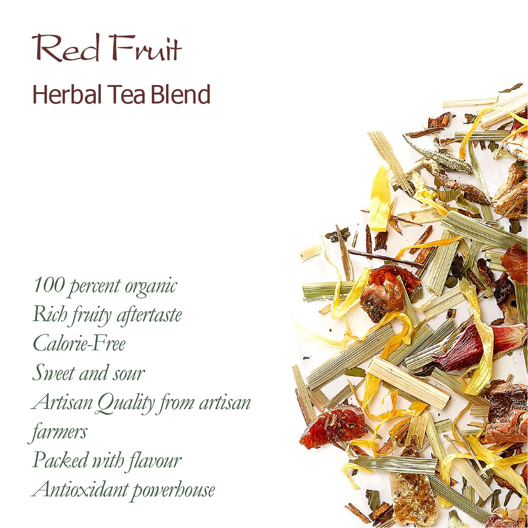 Valley of Tea Red Berry Organic Fruit Tea - Fruit Tea Tisane - Fruity Herbal Infusion - Red Berries Tea Red Berry Tea Red Fruits Tea 200g