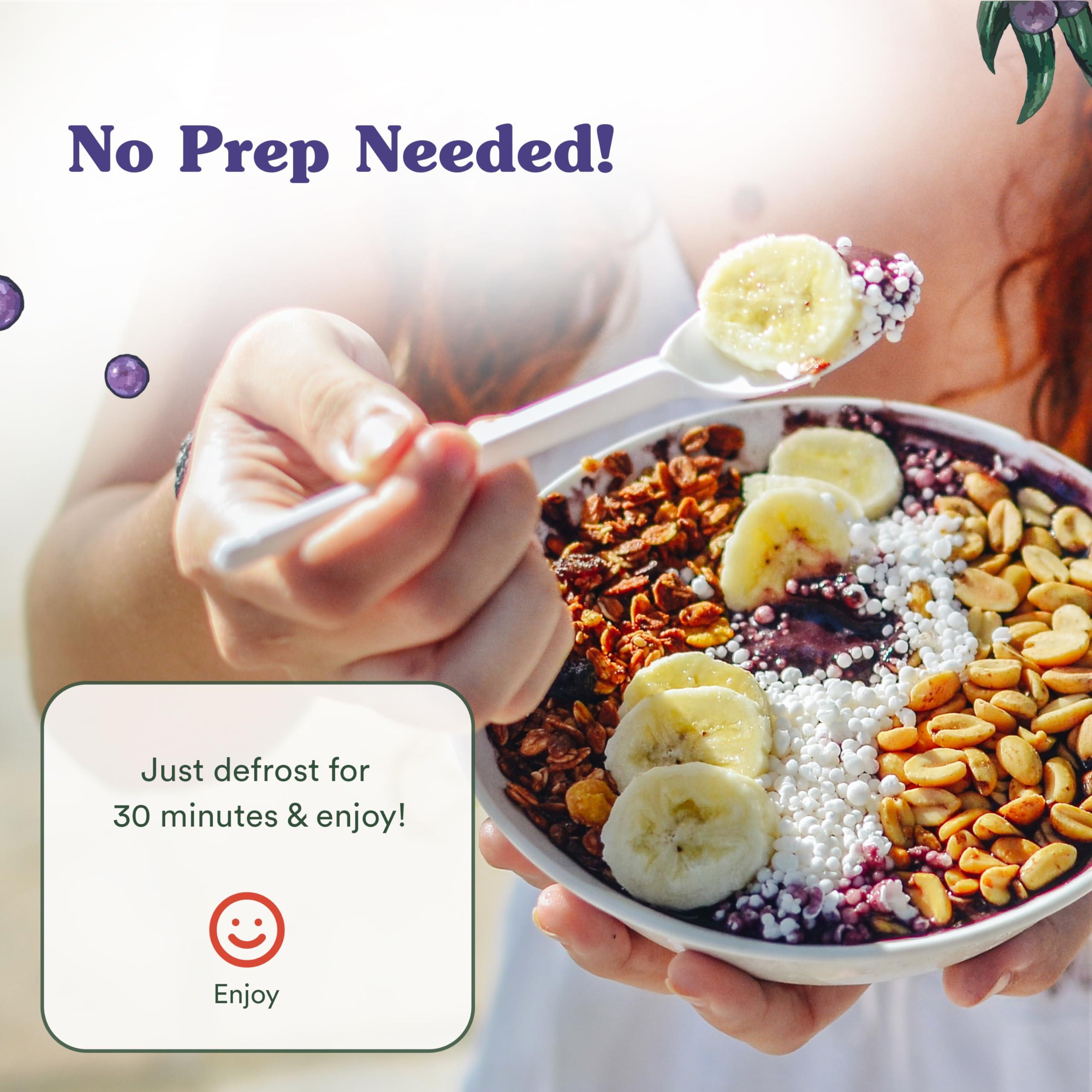 Acai Exotic Acai Bowl - 4 bowl pack - Breakfast or Snack To Go Bowls with Whole Blueberries, Coconut Cream, Whole Grain Oats & Banana Slices, 2 Almond Butter, 2 Hazelnut Cocoa Spread, 8oz RTE acai bowls