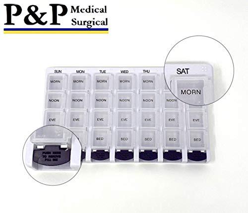 P&P Medical Surgical Weekly AM/PM Pill Box Portable Travel Prescription & Medication Pill Case Organizer (7-Day / 4-Times-A-Day) with Large Removable Compartments and Moisture-Proof Design Box of 10