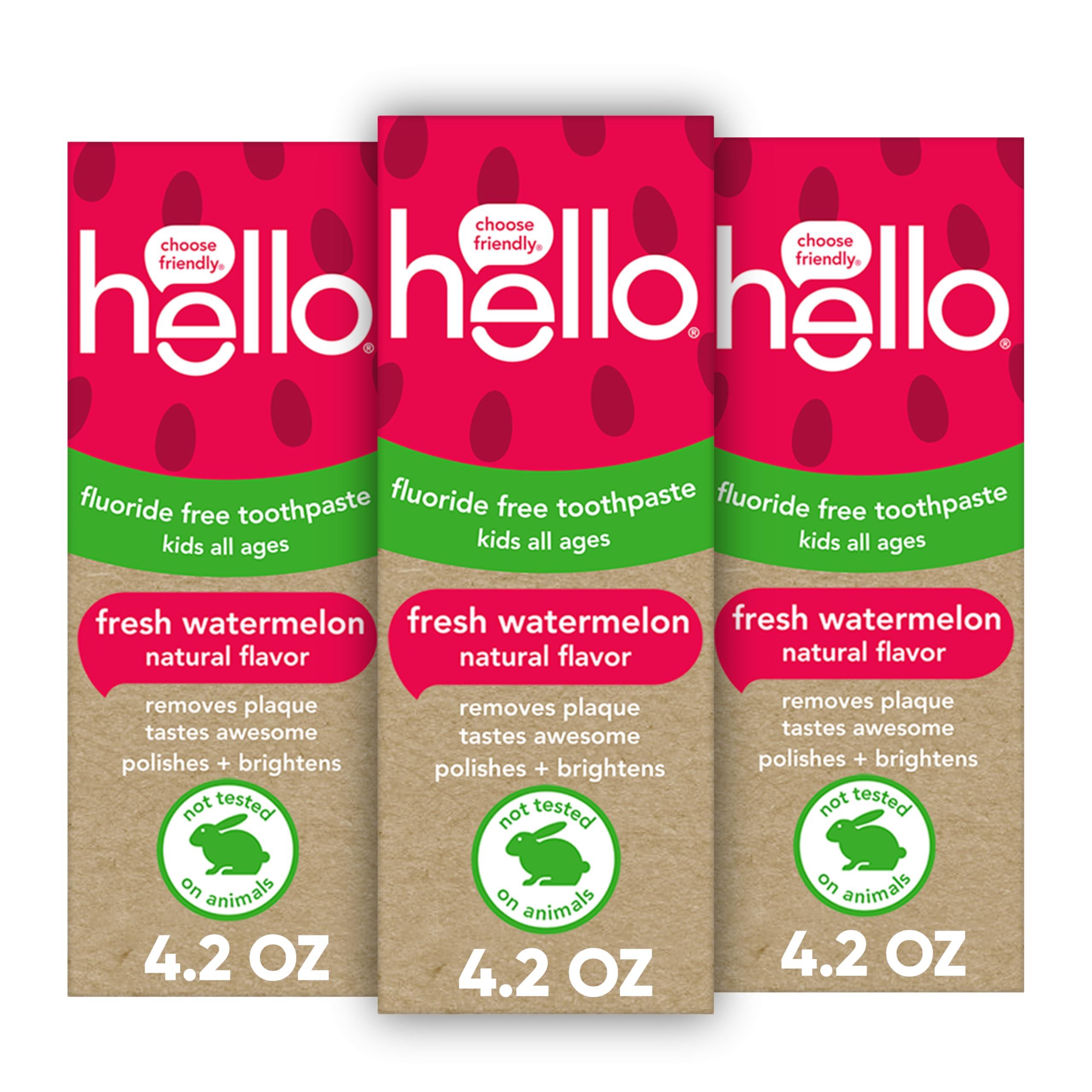 hello Hello Natural Watermelon Flavor Baby & Kids Fluoride Free Toothpaste, Vegan, SLS Free, Gluten Free, Safe to Swallow for Baby and Toddlers, 4.2 Ounce (Pack of 3)
