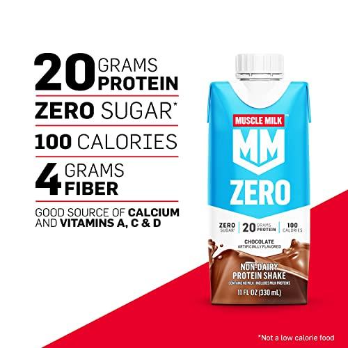 Muscle Milk Muscle Milk Zero Protein Shake, Chocolate, 11 Fl Oz Carton, 12 Pack, 20g Protein, Zero Sugar, 100 Calories, Calcium, Vitamins A, C & D, 4g Fiber, Energizing Snack, Workout Recovery, Packaging May Vary,11 Fl Oz (Pack of 12)