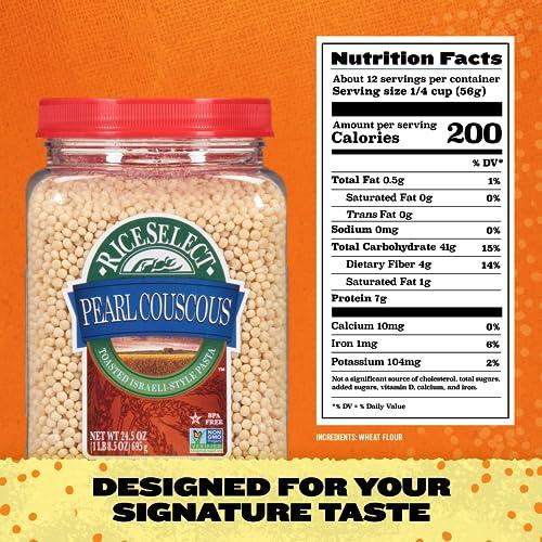 RiceSelect RiceSelect Pearl Couscous, Israeli-Style Wheat Couscous Pasta, Non-GMO, 24.5-Ounce Jar, (Pack of 2)