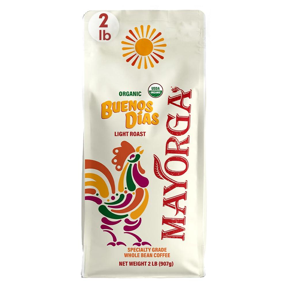 Mayorga Mayorga Organic Coffee 2lb Buenos Dias - Light Roast Whole Bean Specialty Grade Coffee, 100% Arabica, Slow Roasted, Citrusy and Sweet Flavor with Low Acidity - USDA Organic, Non-GMO, Kosher