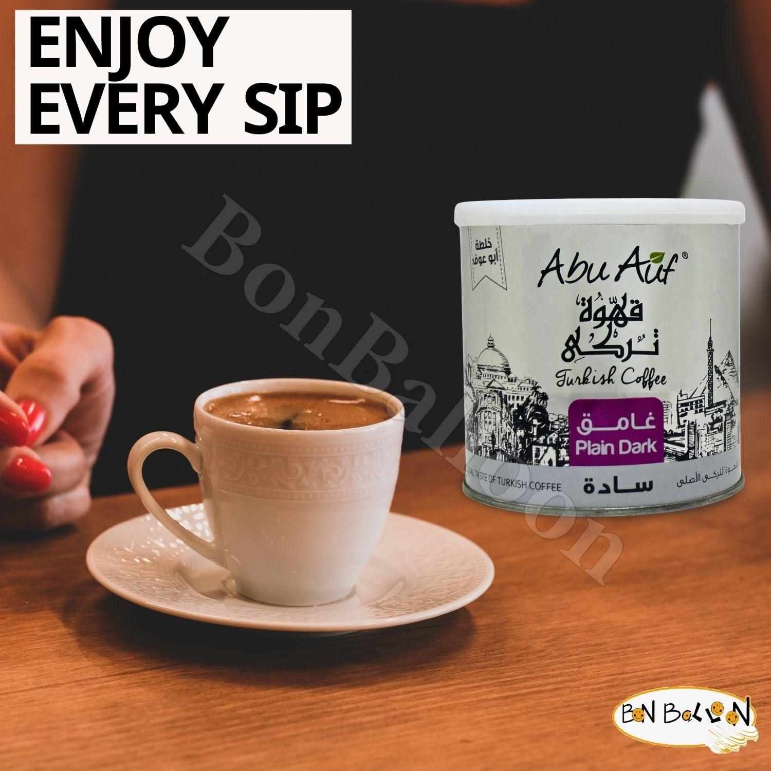 Abu Auf Abu Auf AbuAuf Oriental Original Turkish Coffee Cafe Arabic Arabian Arabica Ground Roasted Mud Coffee Plain Dark Roast (Plain Dark Roast 8.82 oz / 250 gm)