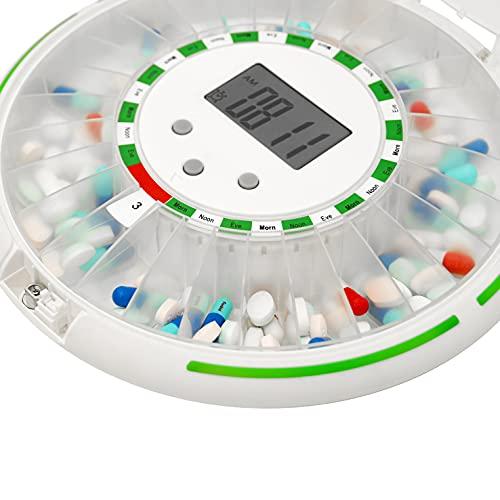EziLife EZILIFE Automatic Pill Dispenser with Flashing Light, Sound, Alarm and Safety Lock, 28-Day Electronic Medication Organizer Dispense Vitamins and Tablets Up 6 Times/Day Easy Read Display (Frosted)