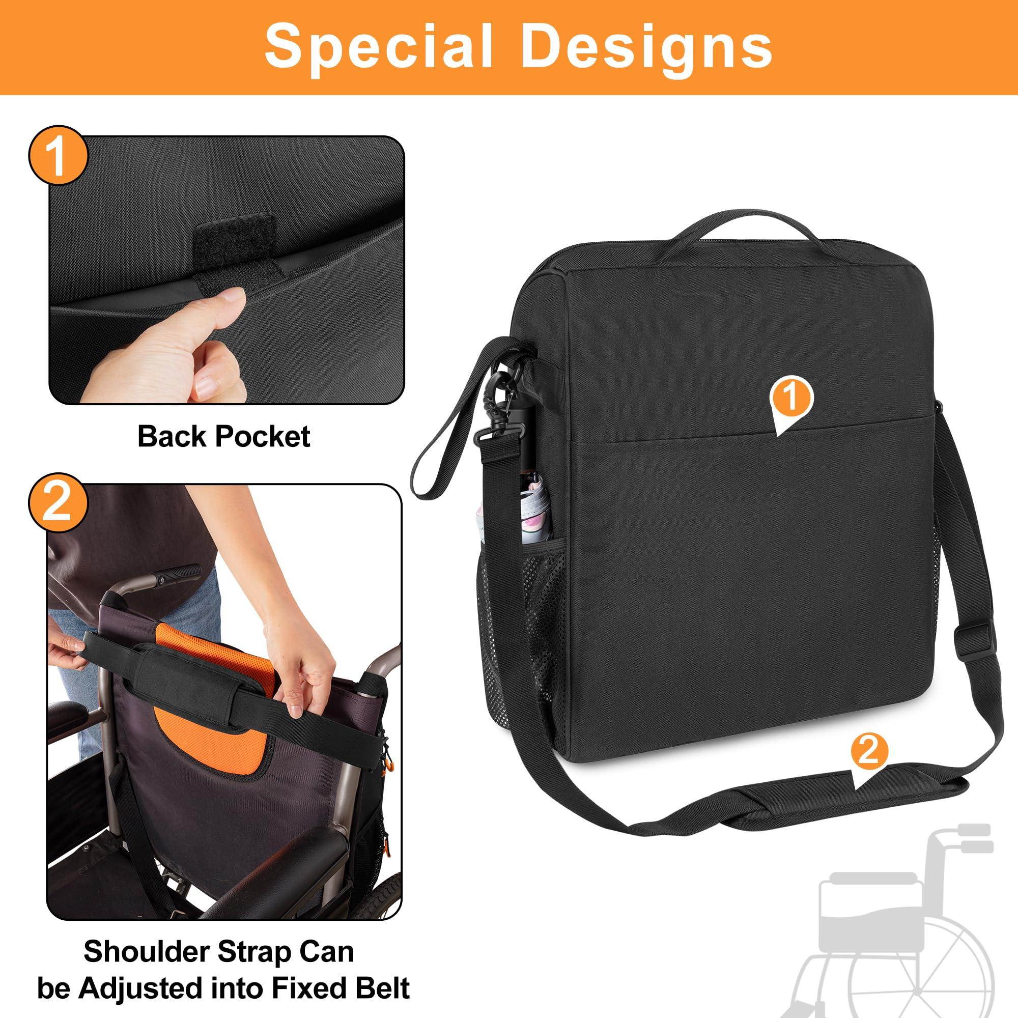samdew samdew Large Wheelchair Bag to Hang on Back, Wheelchair Accessories Bag for Adult & Senior, Power & Manual Wheelchair Backpack Pouch with Medicine Storage Insulation Pocket & Shoulder Strap, Bag Only