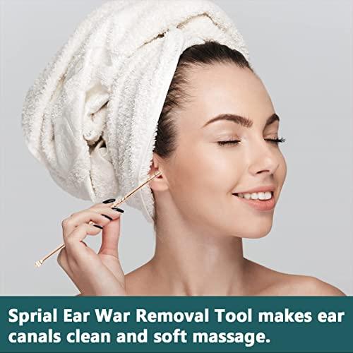 TFK.XTAY Spring Ear Wax Cleaner Tool Set Ear Cleaner Ear Cleaner Tool Ear Wax Removal Spoon Double Ended with Stainless 360° Spiral Ear Massage Cleaning Tool Ear Cleaner Cleaning Brush and Storage Box Gold