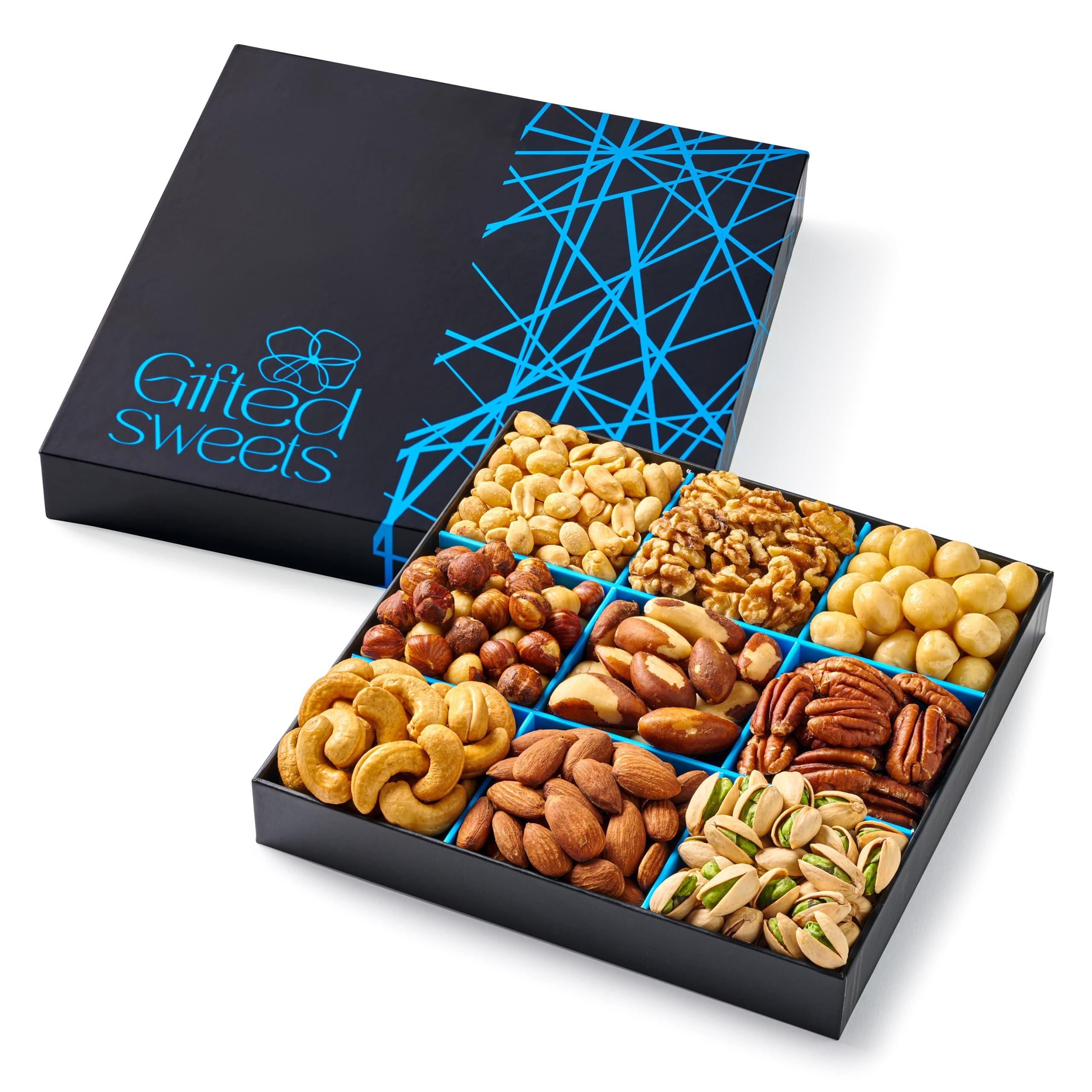 Gifted Sweets Nuts Gift Basket - Freshly Roasted And Natural Mixed Nut Gift Box - Gourmet Healthy Food Gift for Men/Women - Gourmet Gift, Healthy Gourmet Snack Box for Valentines Day, Birthday, Thank You, Congratulations, Corporate, Get Well Soon, Care Package