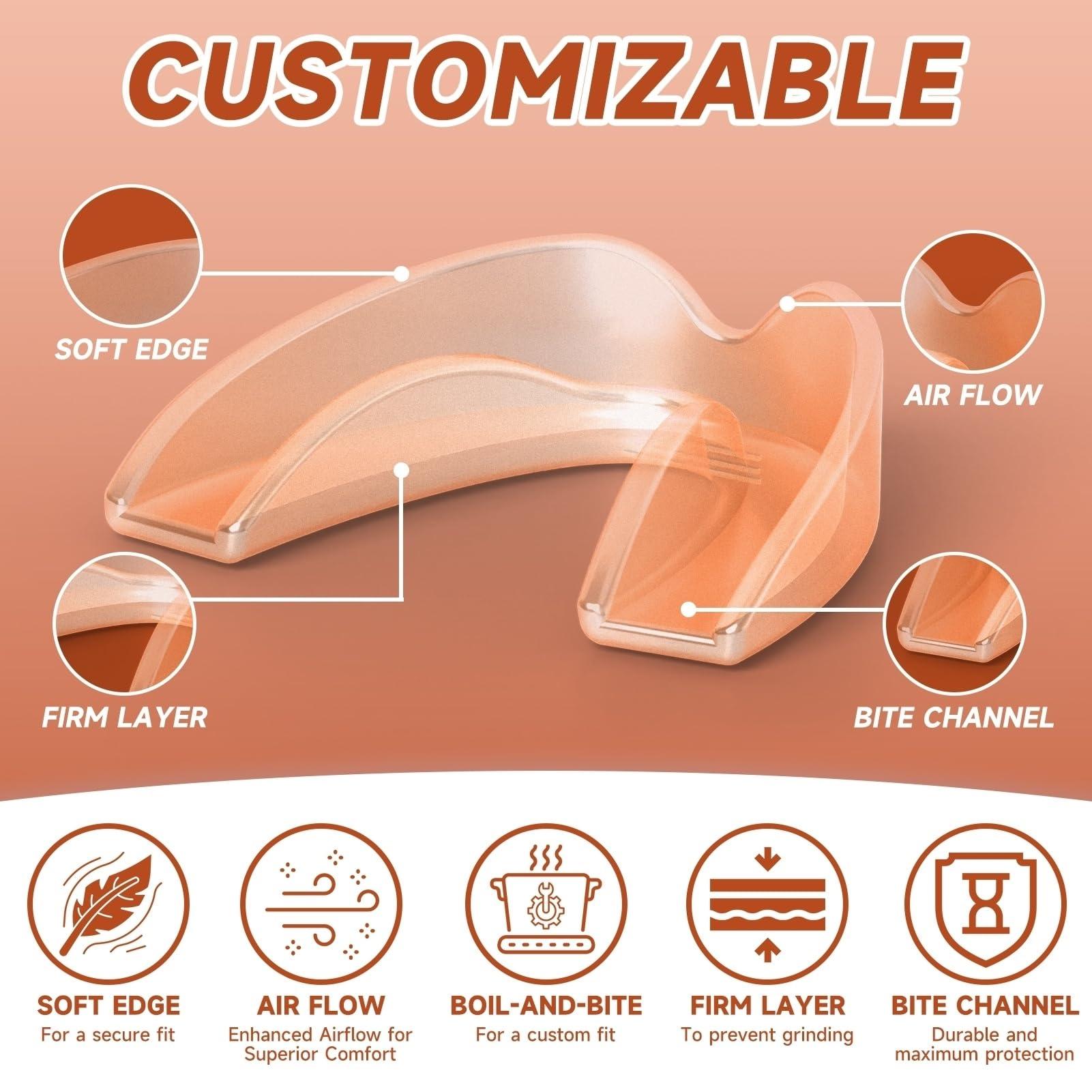 Mictaning 4 Pack Orange Kids Mouth Guard for Teeth Grinding,Comfortable Kids Night Guard,Moldable Child Bite Guard for Clenching Teeth, Mouthguard for Kids