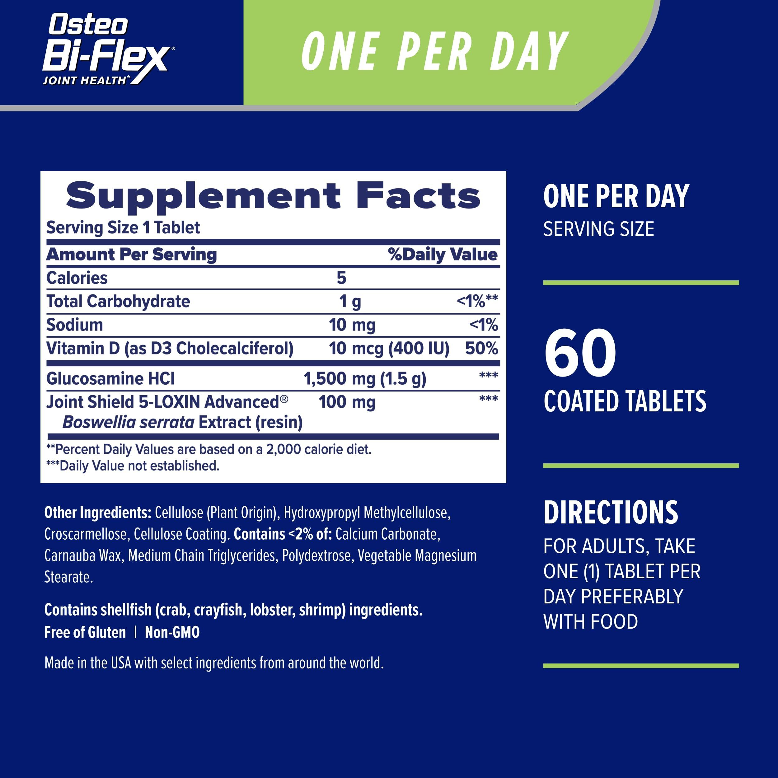 Osteo Bi-Flex Osteo Bi-Flex One Per Day, Glucosamine Joint Health Supplement with Vitamin D, Coated Tablets, 60 Count