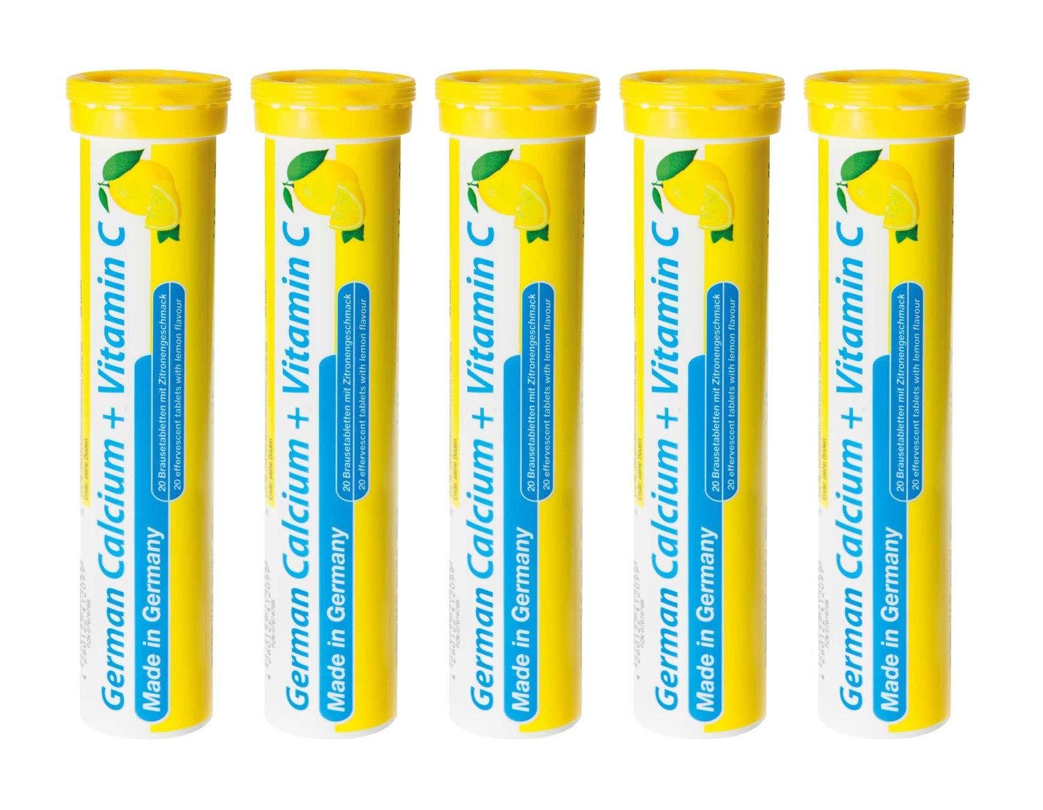 T&D German Calcium + VIT. C - 100 Vegan Drink Effervescent Tablets - Lemon Lime Flavor - Made in Germany