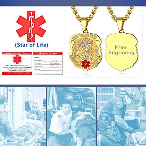 Supcare Supcare Diabetic Necklace for Men Gold Stainless Steel Necklace Engraved Necklace Medical Alert Necklace for Men Customizable Necklace