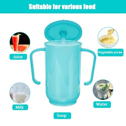 VOPHIA VOPHIA Drinking Beaker Cup for Disabled Adults, Convalescent No Spill Feeding Cup with Straw for Elderly Maternity Drink Water Porridge Soup 350ml (Blue-2)