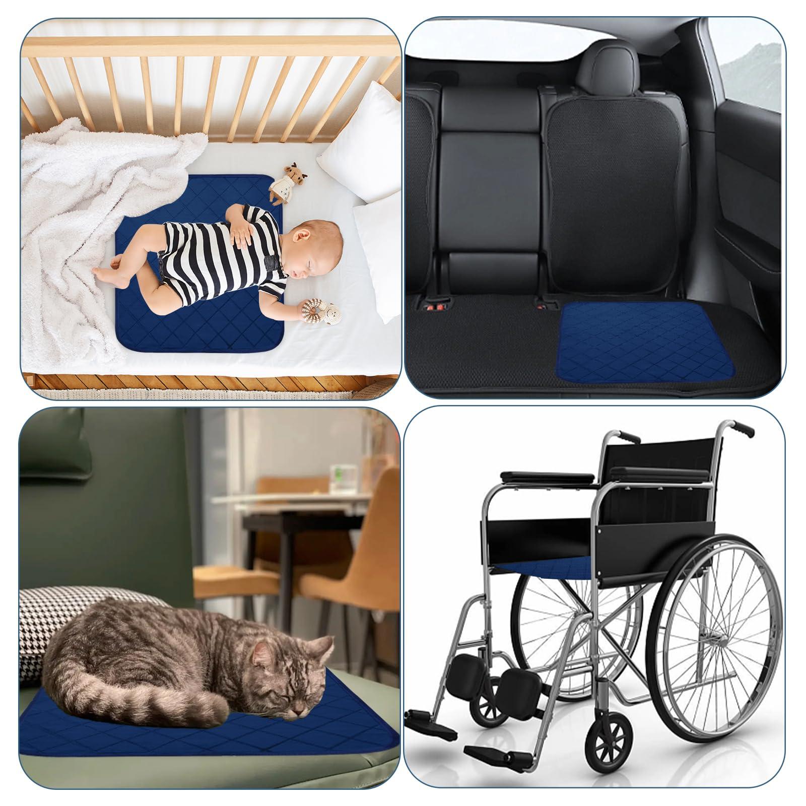 Magik & Kover Waterproof Chair Pads for Incontinence, 4 Pack Reusable Seat Protector Pads 22\" x 21\", Non-Slip Absorbent Wheelchair Pad Covers, Washable Chair Pads for Adults, Kids & Pets - Navy