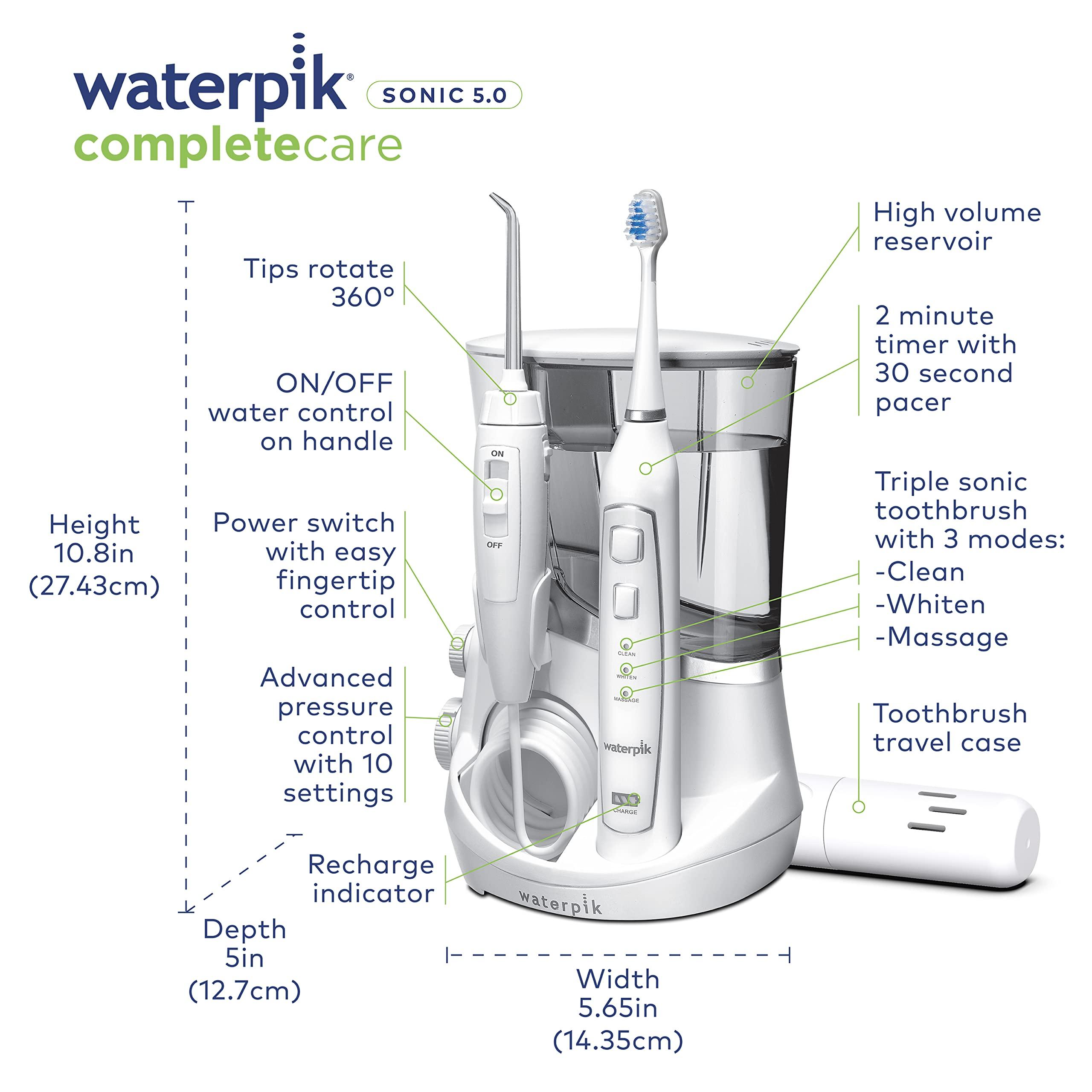 Waterpik Waterpik Complete Care 5.0 Water Flosser + Sonic Electric Toothbrush, White WP-861