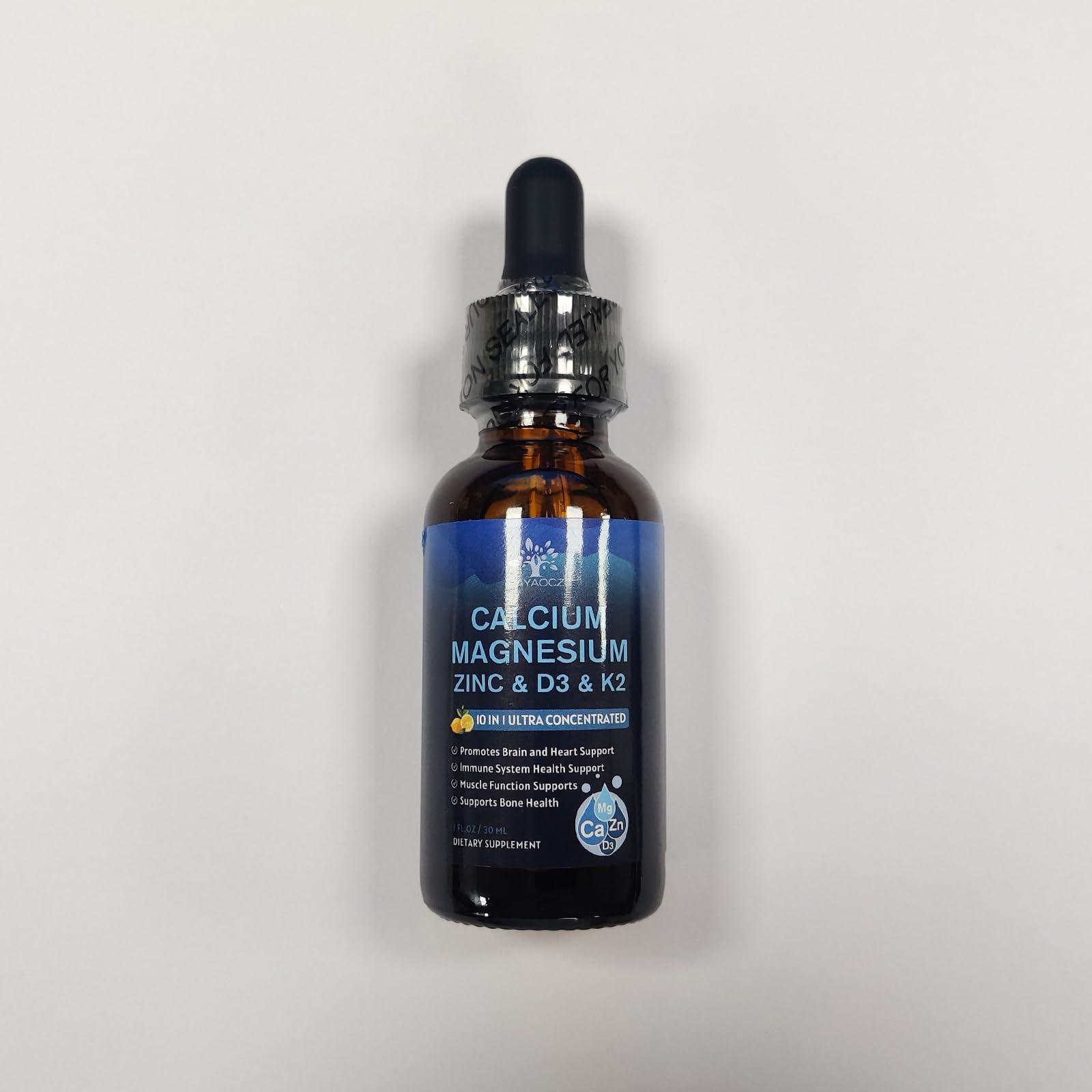 PAYAOCZ (4 Pack) 10 in 1 Calcium Magnesium Zinc Supplement, Magnesium Glycinate Complex Liquid Drops with Vitamin D3 K2 B6, Vegan Calcium Citrate Bone & Immune Health Support, Sleep & Cramps, Boron, 1 Fl Oz