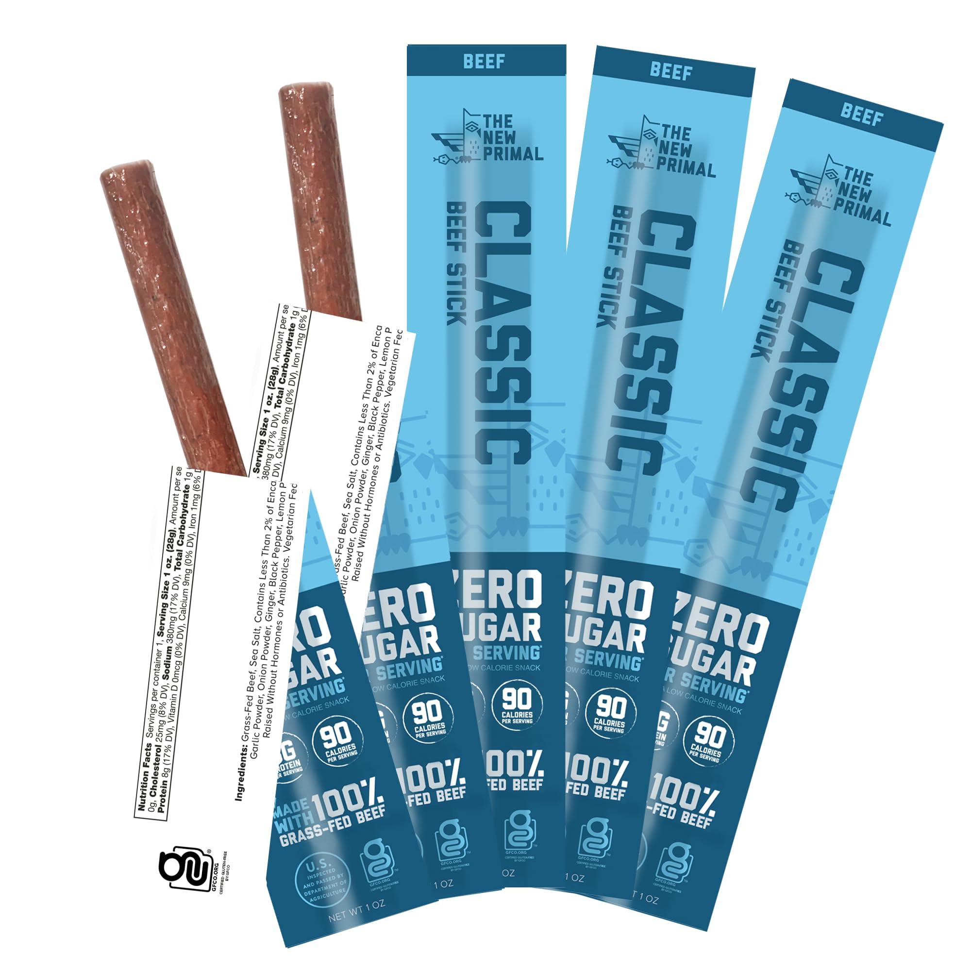 The New Primal The New Primal Grass Fed Beef Sticks, Keto, Gluten Free Healthy Snacks for Adults, Sugar Free Low Carb High Protein Snack, Paleo Whole30 Jerky Meat Stick, 8g Protein, 5 Pack