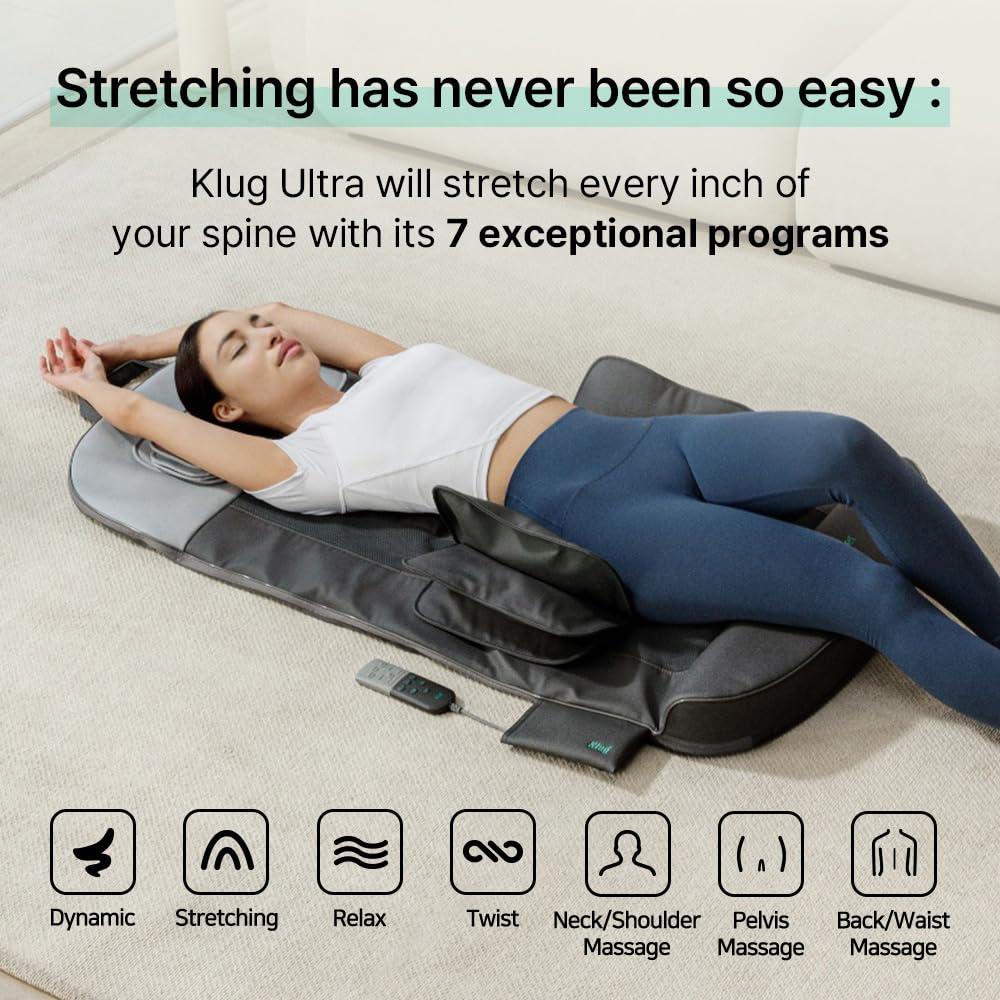 Klug Klug Stretching Massager Ultra, Effortless auto-Stretching Mat, Ease Back & Neck Pain with 3 Intensity Levels 7 Exceptional Programs, 2 Levels of Heat Function, Foldable & Portable Design