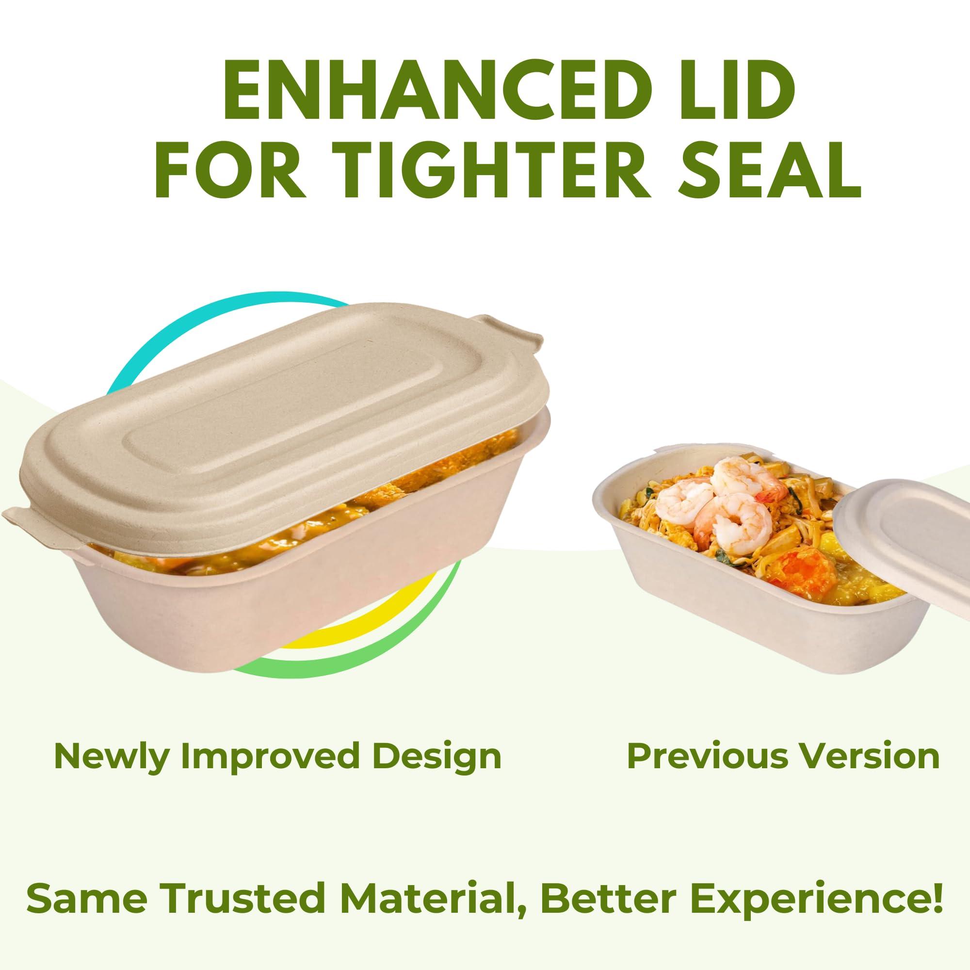 Enviro Safe Home 37 Oz Bamboo Disposable Food Containers, 50 Pack - Heavy Duty, Microwavable, Oven Safe - Perfect For Meal Prep, Salads, Lunch, To Go Food - Biodegradable (Brown)