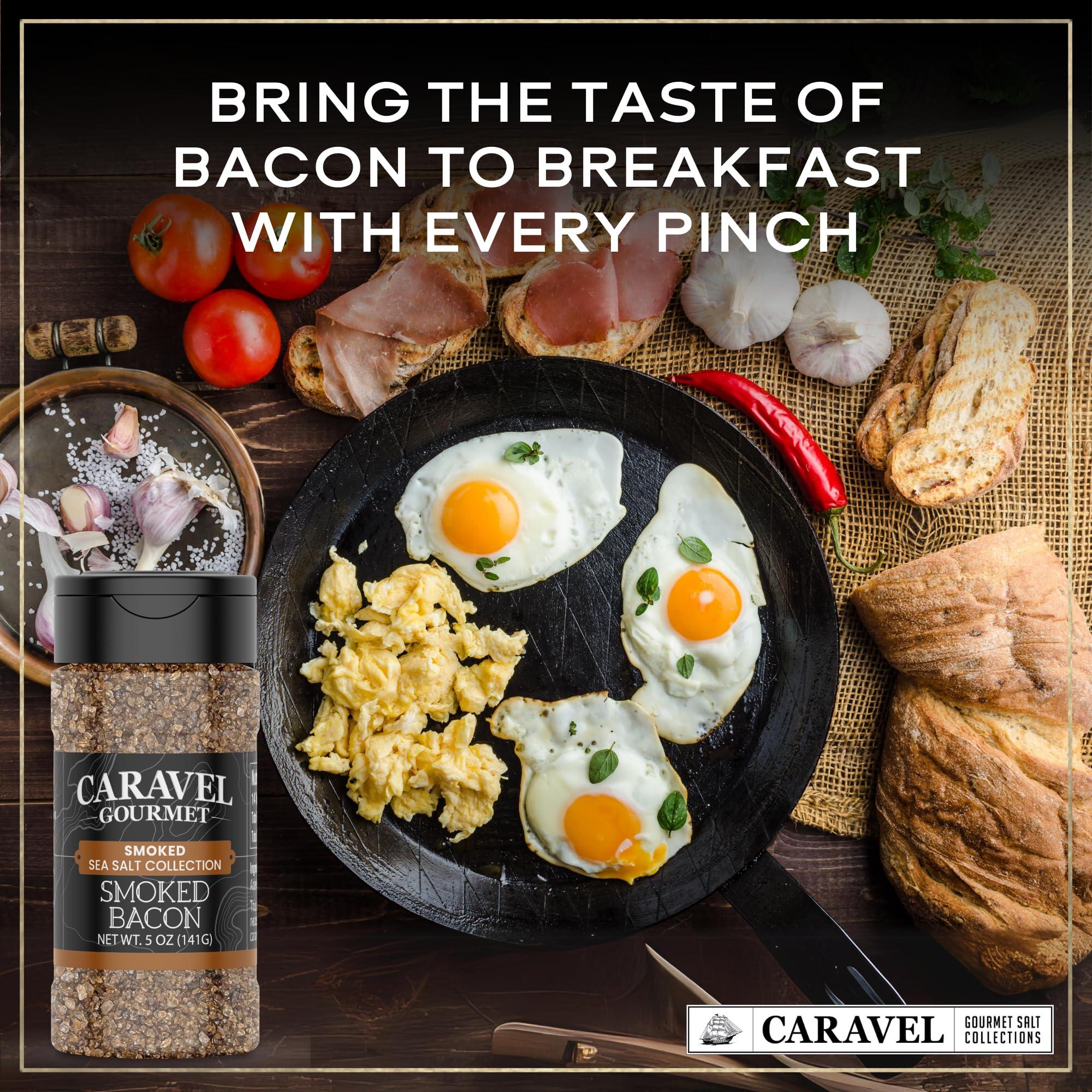 Caravel Gourmet Smoked Bacon Salt - Bacon Seasoning Great for Cooking or as a Finishing Salt - Alderwood Smoked Sea Salt - 5 oz Shaker - Caravel Gourmet