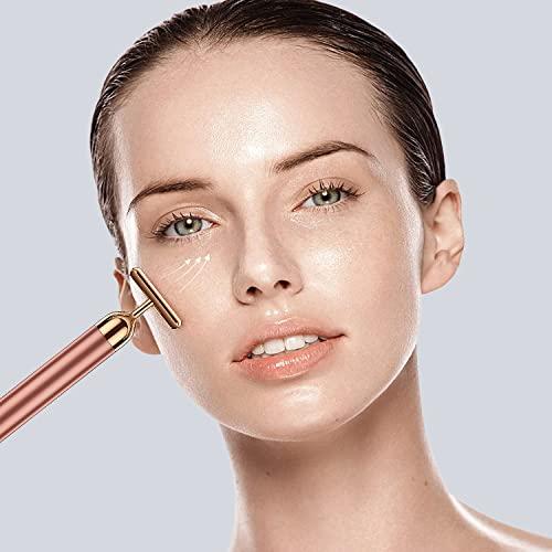 NUOMAN NUOMAN Beauty Bar 24k Rose Golden Electric Face Massager, T Shape Facial Massager Tools for Face Arm Eye Nose Head Massager