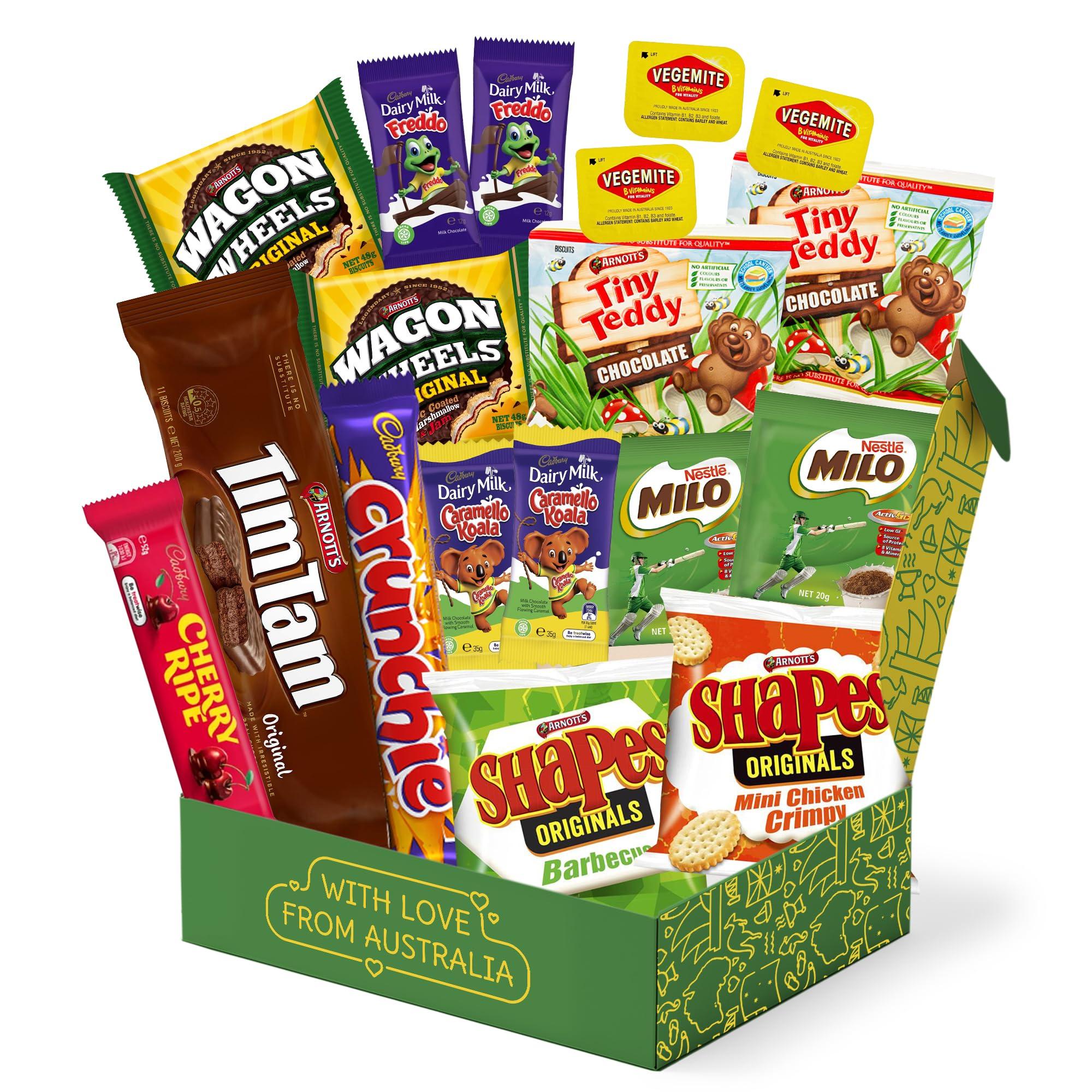 Happy Tucker Authentic Australian Snack Gift Box - Tim Tams, Cadbury, Cherry Ripe - Australian Food and Candy - Perfect Australian Gift