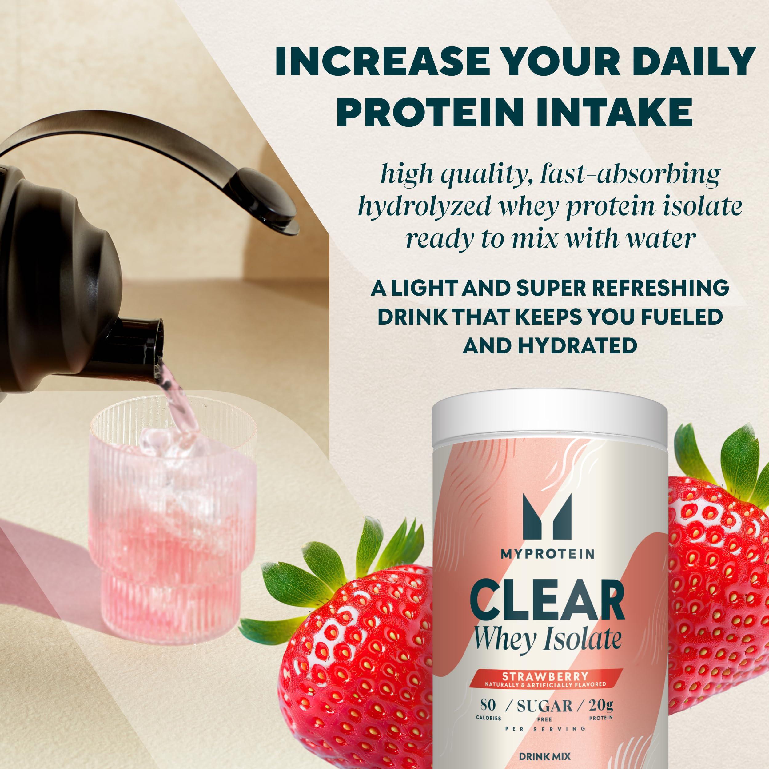 Myprotein Myprotein Clear Whey Isolate Protein Powder, 1.1 Lb (20 Servings) Strawberry, 20g Protein per Serving, Naturally Flavored Drink Mix