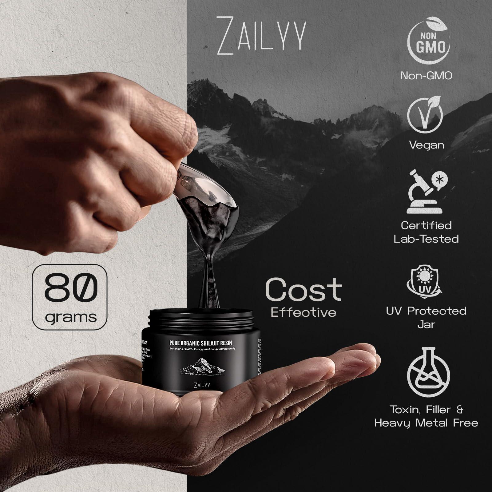 ZAILYY Pure Himalayan Organic Shilajit Resin Supplement 80g | Lab-Tested & Natural | Premium Grade with Fulvic Acid & Trace Minerals | Energy & Vitality Booster for Men & Women