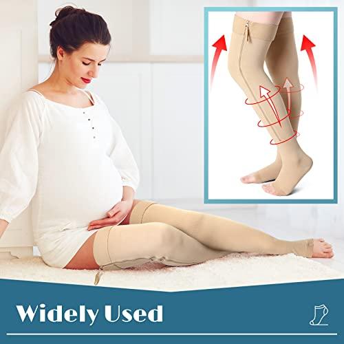 Newcotte Newcotte Compression Socks with Zipper for Women Thigh High Compression Stockings 20-30mmhg Support Socks for Women Men (Medium)