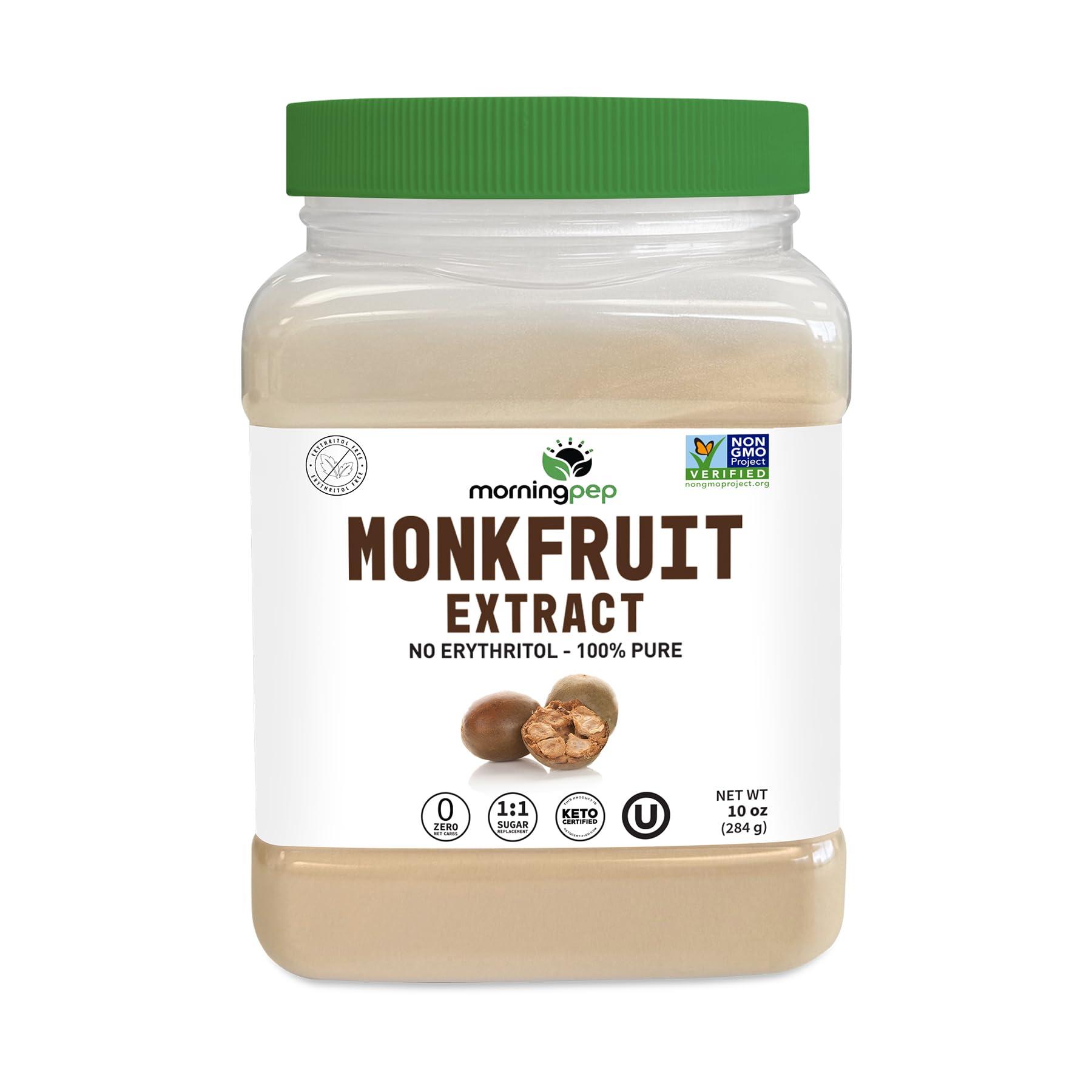 Morning Pep Morning Pep 100% Pure Monk Fruit extract sweetener, No Erythritol, Monkfruit Extract Powder, NON-GMO Project Verified, Keto Certified, OU kosher, No Fillers Zero Calories | Over 900 Servings | 10 oz
