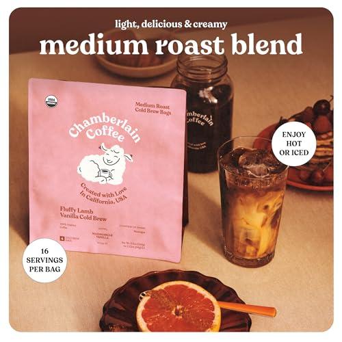 Chamberlain Coffee Chamberlain Coffee Fluffy Lamb Vanilla Cold Brew Bags - XL Cold Brew Bags - Premeasured, Ready to Brew, Cold Brew Coffee Packs - Contains 4 XL Cold Brew Bags, Makes 4 Cups of Coffee Per Bag