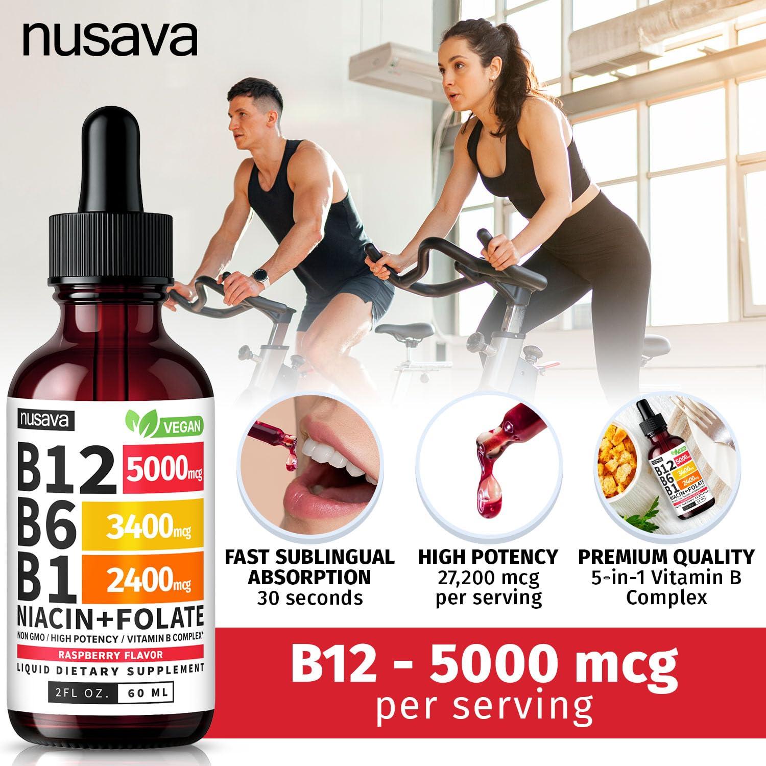 NUSAVA NUSAVA (4 Pack) Vitamin B12 and B6 Liquid Drops, Sublingual Vitamin B Complex B12 Methylcobalamin for Energy, Brain, Heart Support with 27,200 mcg, 80 Servings