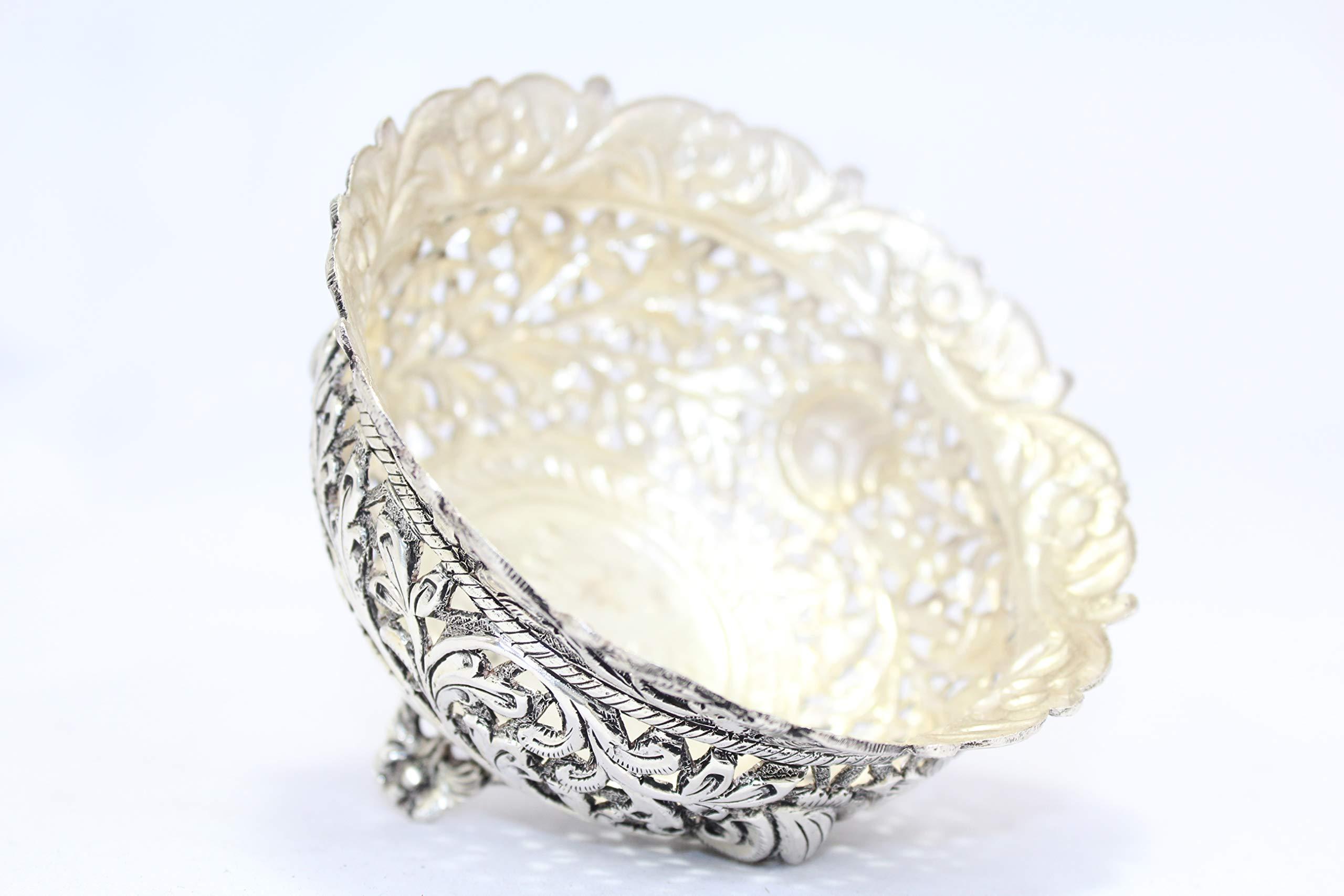 Rajasthan Gems Rajasthan Gems Handmade Dish Bowl Oxidized 925 Sterling Solid Silver India Hand Engraved F