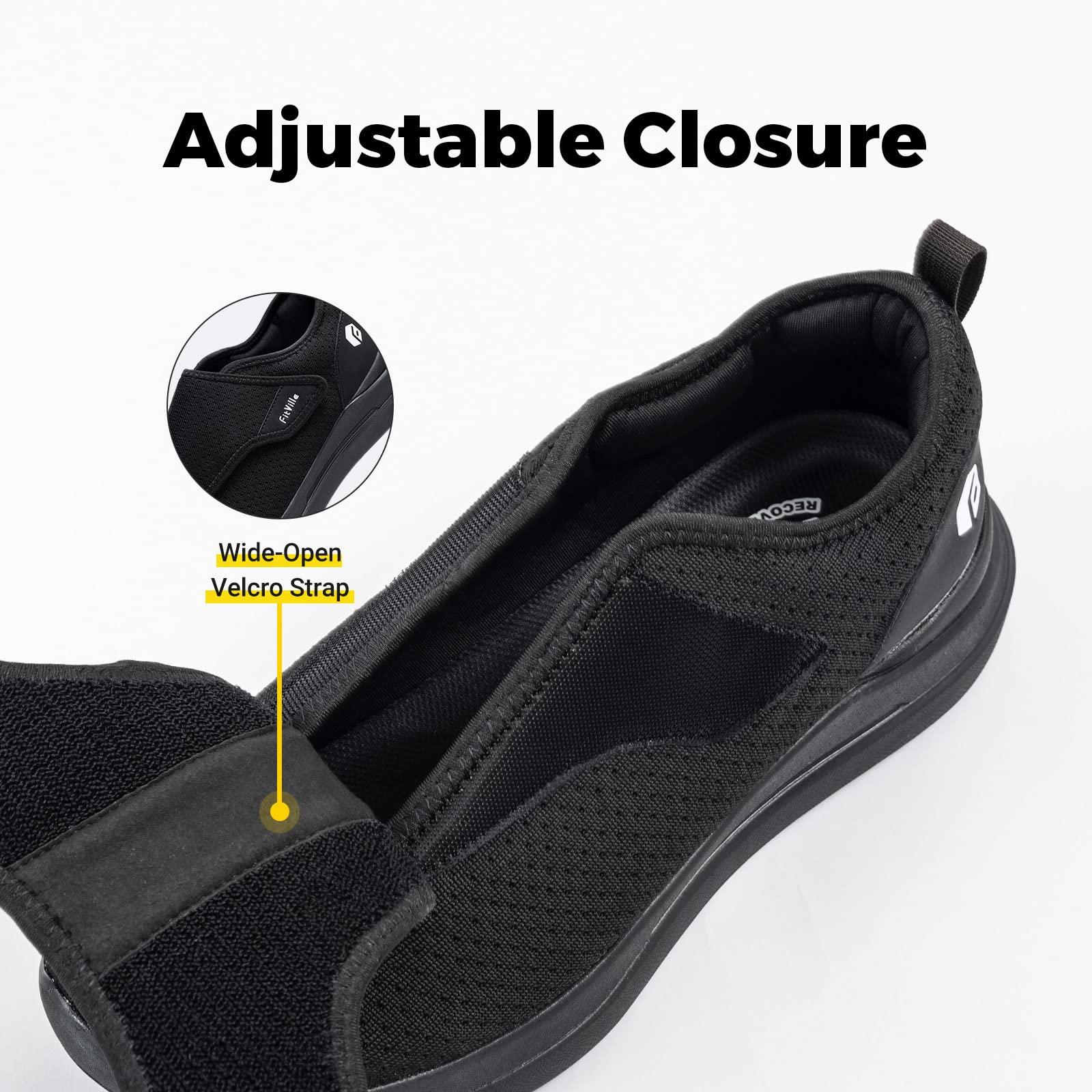 FitVille FitVille Diabetic Shoes for Men Extra Wide Slip-on Shoes for Swollen Feet Adjustable Walking Shoes for Elderly Foot Pain Relief Neuropathy (8 XX-Wide) Black