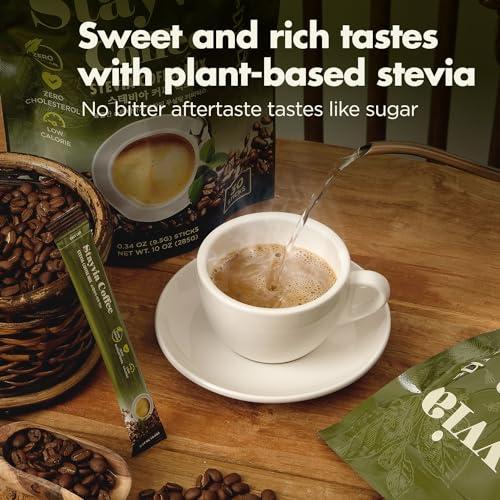 STAYVIA COFFEE STAYVIA COFFEE Stevia Instant Coffee Packets - Korean Instant Latte with Sugar-Free & Low Calories - 30 Sticks (0.33oz) - Plant-Based Sweetener - Enjoy Caffeine Hot & Cold at Office, Home & Travel