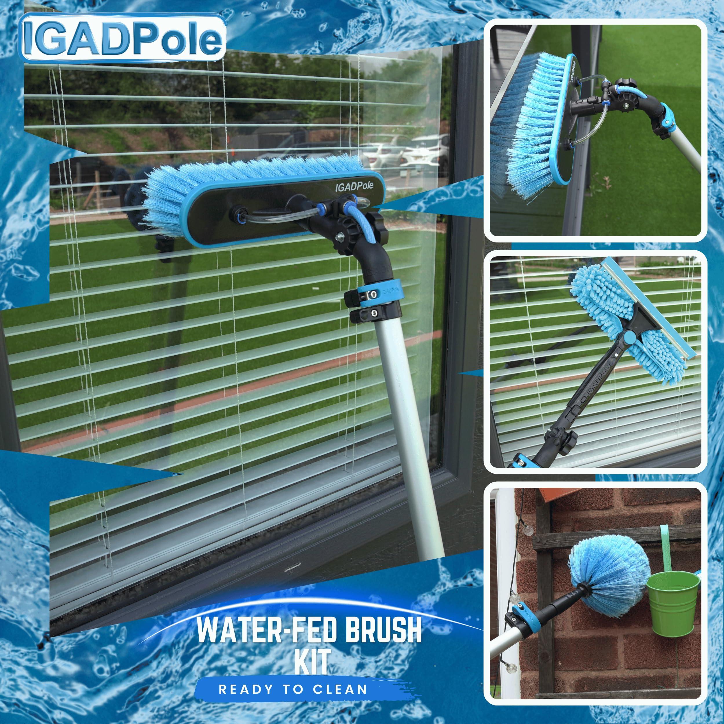 IGAD 24ft IGADPole Washing Kit: Water-fed Brush, Cobweb Duster and 10 Squeegee and Soap Dispenser, with 6-Stage Telescoping Pole 5-24ft Pole