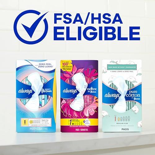 Always Always Pure Cotton, Feminine Pads for Women, Size 4 Overnight Absorbency, Multipack, with Flexfoam, with Wings, Unscented, 20 Count x 3 Packs (60 Count total)