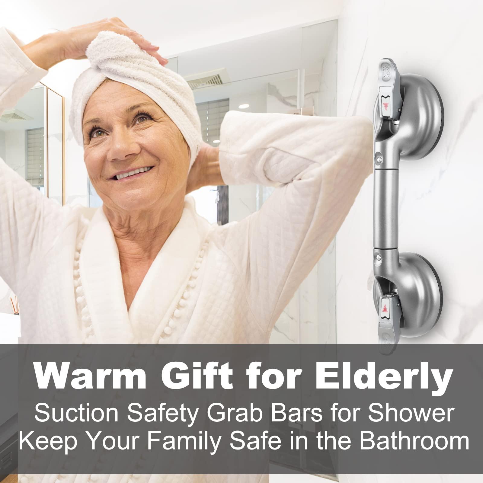 DAREN MEDICAL DAREN MEDICAL Heavy Duty Suction Shower Grab Bar - Toilet Bathroom Bathtub Safety - Shower Handles, Suction Cup Power Up to 250 LB, Perfect for Elderly Seniors(14.5 Inch, Gray Silver)
