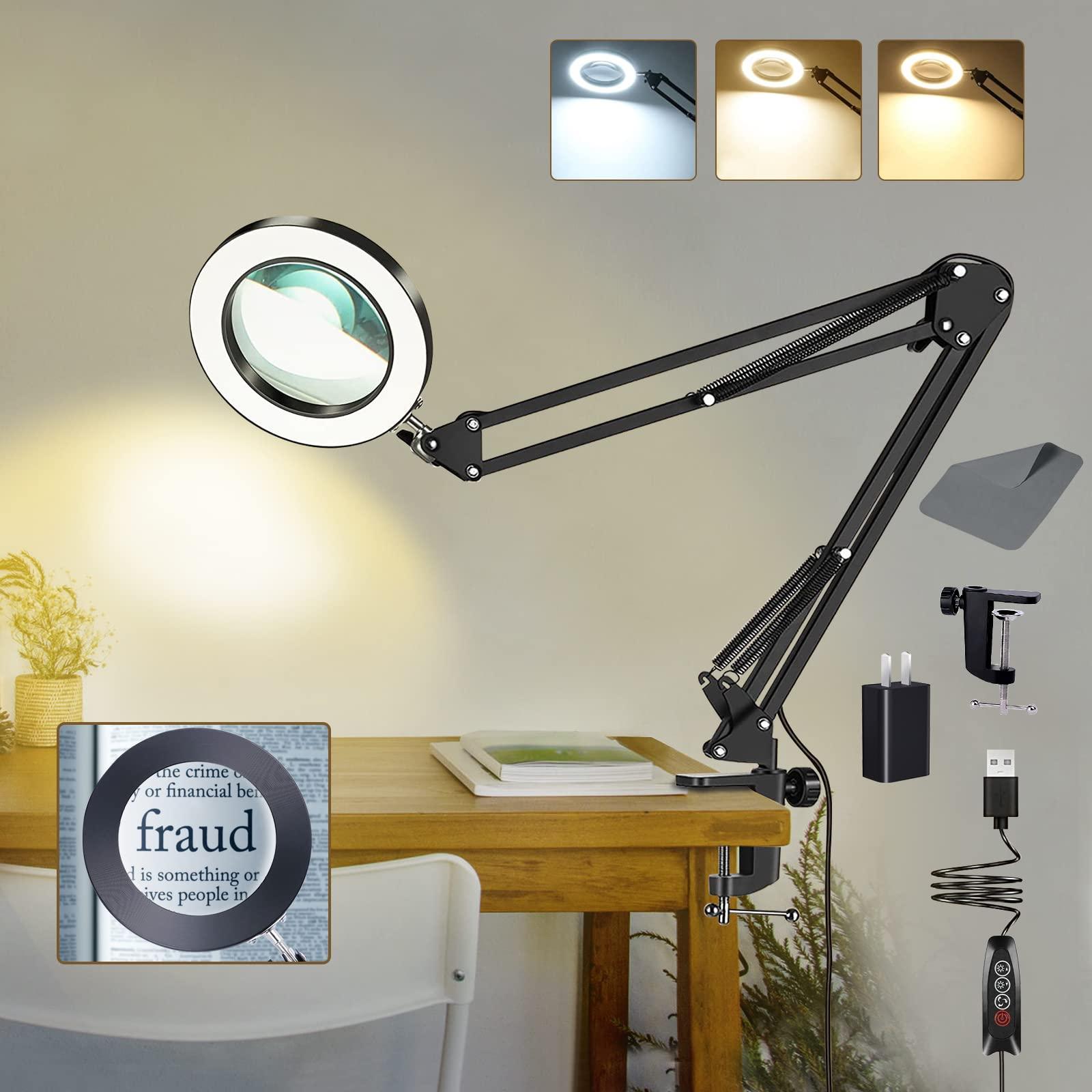 VUEJIC 10X Lighted Magnifying Glass Lamp with 3 Color Modes, 72 LEDs and Real Glass Lens - For Close Work, Repair, Reading, Crafts