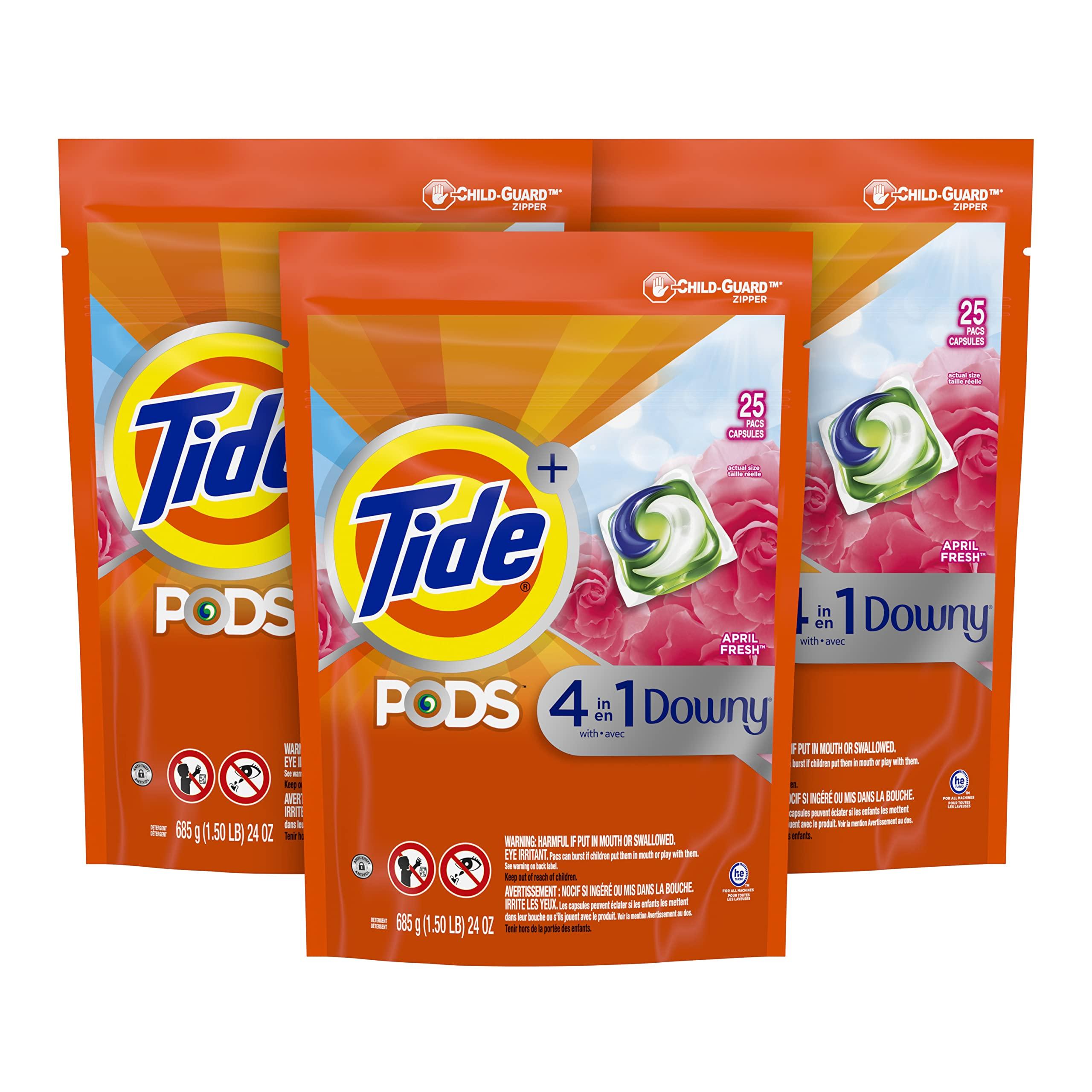 Tide Tide PODS with Downy, Liquid Laundry Detergent Pacs, April Fresh, 3 Bag Value Pack, 75 count