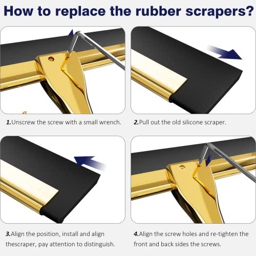 TOOVEM A FAMILY OF MANUFACTURERS TOOVEM 14 Inch Shower Squeegee for Glass Doors, Window, Bathroom, Car Windshield, Shower Cleaning Tools with S Hook, Square Sticky Hook (Gold)