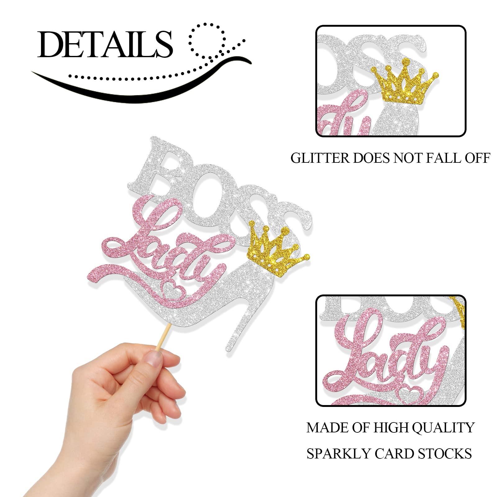 MonMon & Craft MonMon & Craft Boss Lady Cake Topper / Girl Boss Birthday Party Decor / Reveal Gender Sign Cake Topper / Baby 1st Birthday Party Decorations - Silver Glitter
