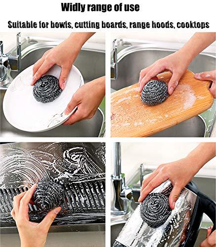 NRDBEEEC 18 PCS Stainless Steel Sponges Scrubbers Cleaning Ball Utensil Scrubber Metal Scrubber Scouring Pads Ball for Pot Pan Dish Wash Cleaning for Removing Rust Dirty Cookware Cleaner with Handle (18 Pack)