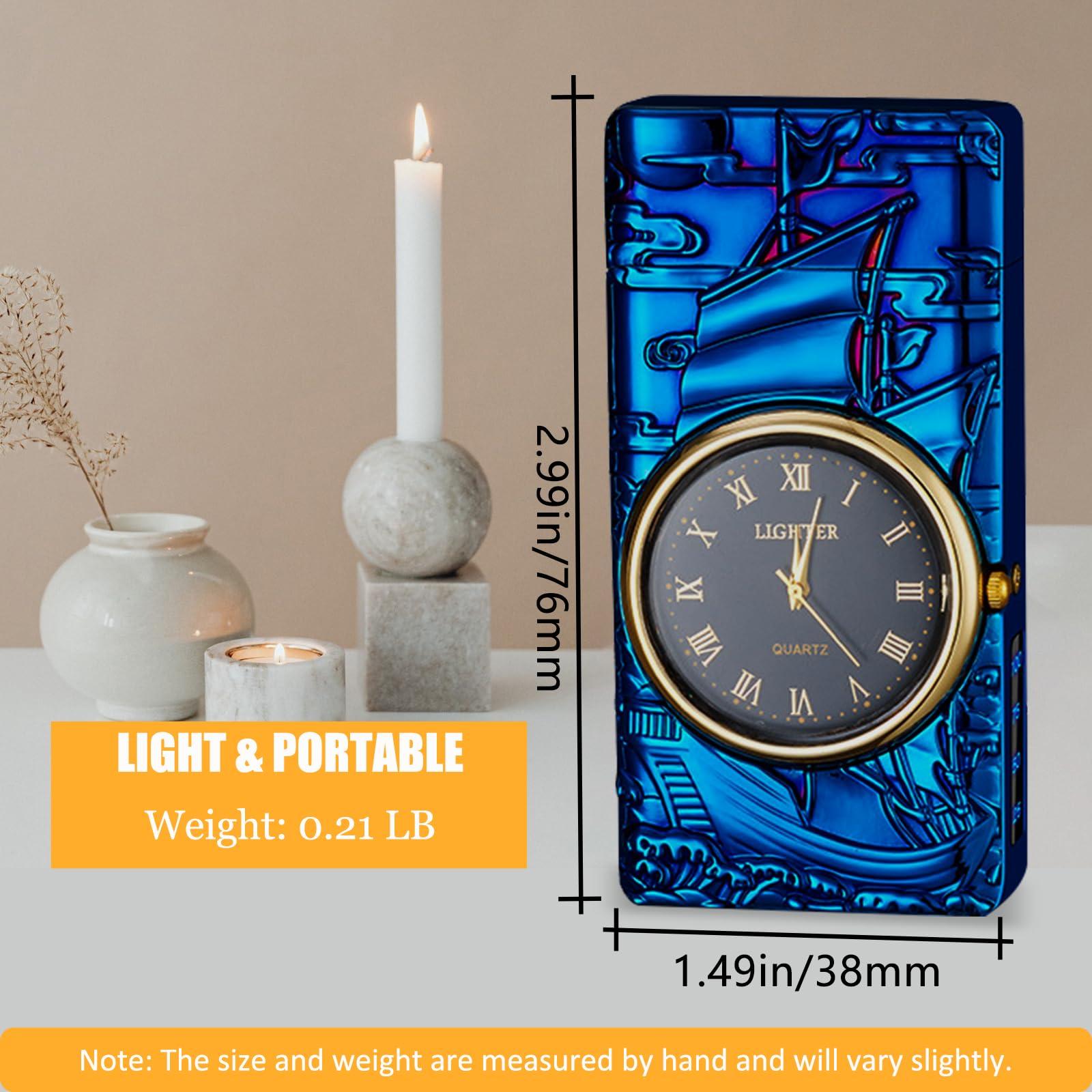 comanyi COMANYI Electric Lighter with Plasma Arc, Windproof USB Rechargeable Lighter with Cool Design, Clock Dial, Flashlight, Power Display for Outdoor Daily Use, Gift for Men Women (Sailboat, Blue)