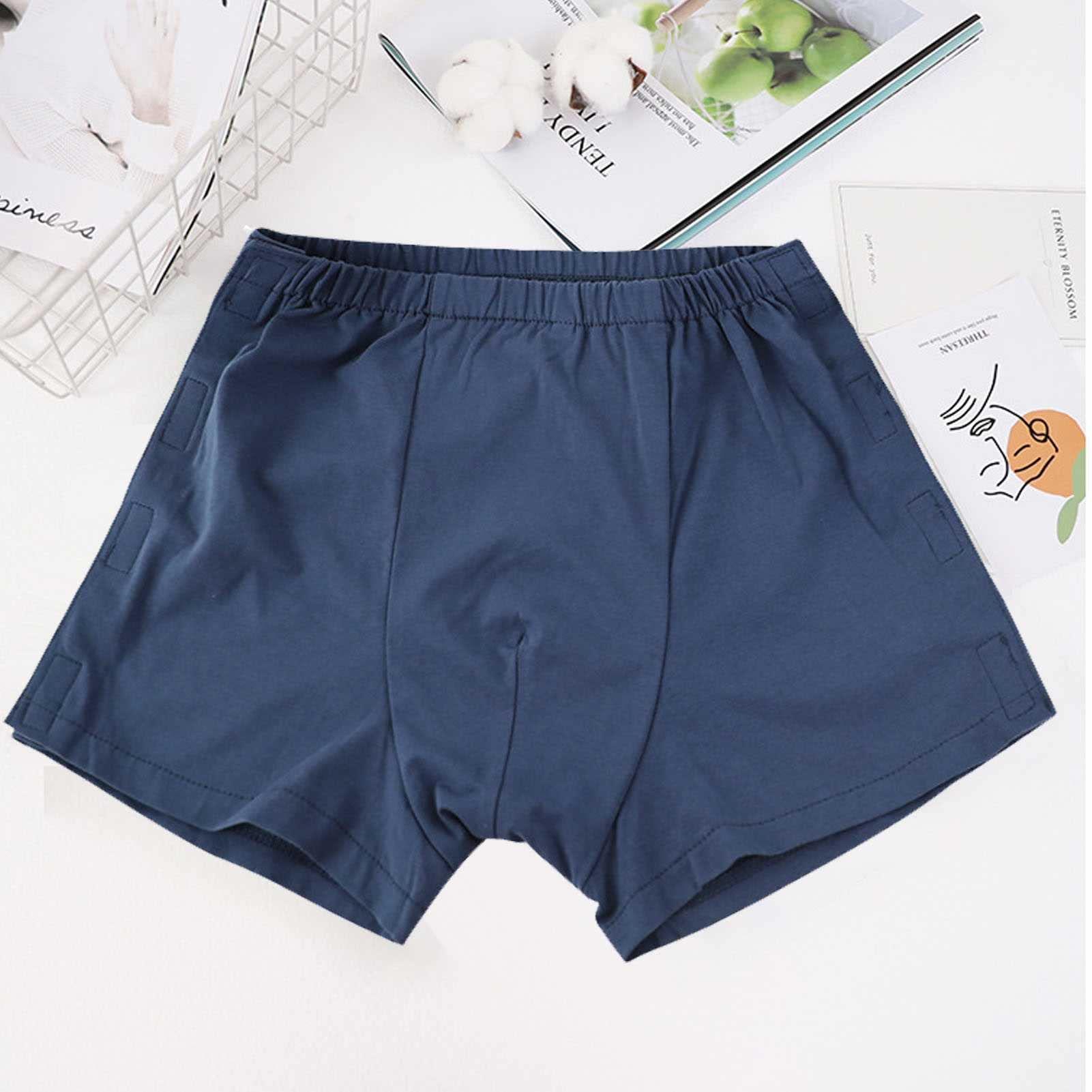 PFHKTO US Tearaway Nursing Underwear for Men Post Surgery Stick & Hook Boxer Disability Elderly Easy to Wear Off(Blue,L/Large)