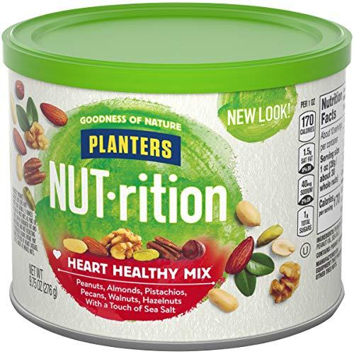 Planters NUT-rition Heart Healthy Nut Mix (9.75 oz Canister, Pack of 3) - Variety Nut Mix with Peanuts, Almonds, Pistachios, Pecans, Walnuts, Hazelnuts & Sea Salt