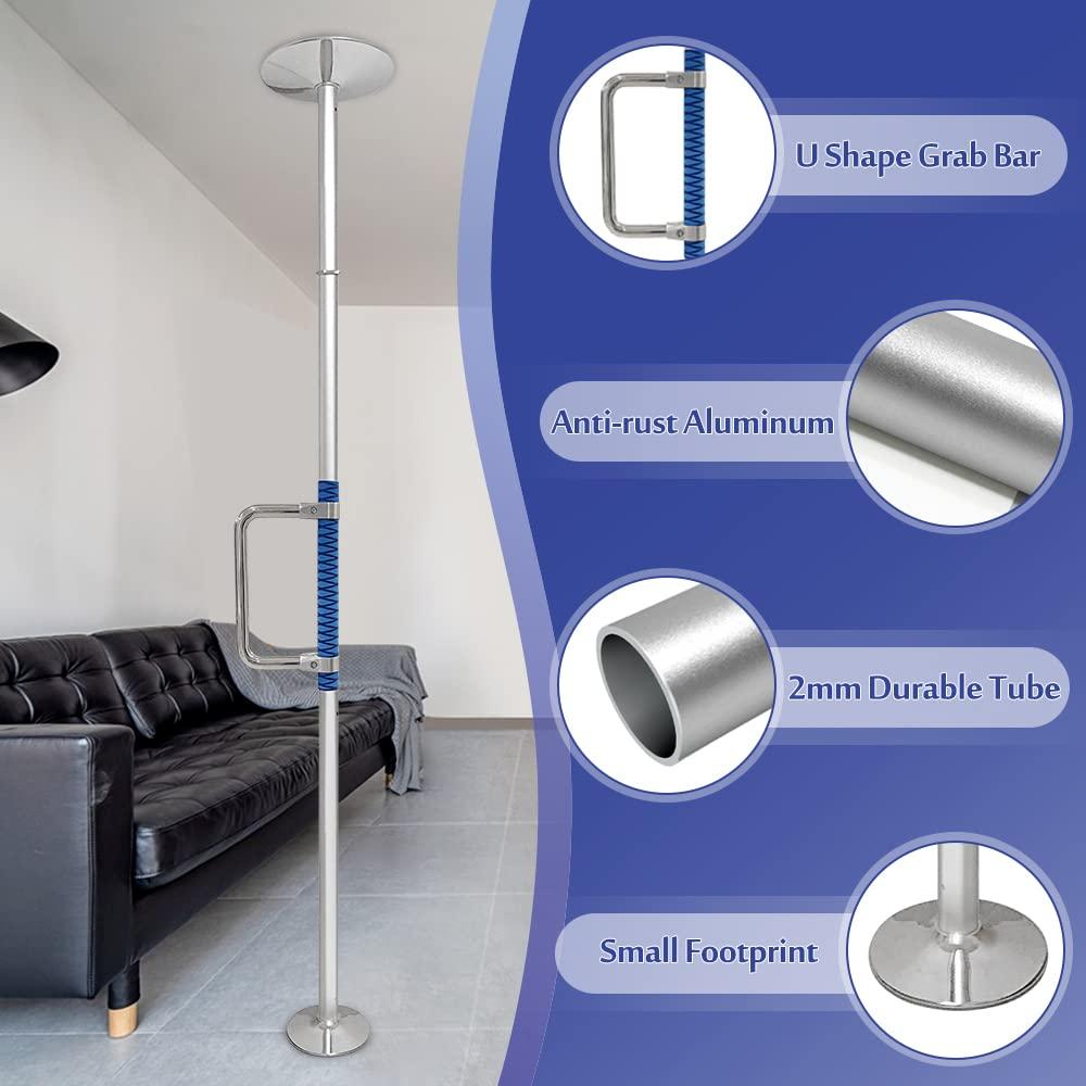Mybow Transfer Pole Security Grab Bar Floor to Ceiling Bed Pole for Elderly Disabled Standing Aids Toilet Safety Rails Heavy Duty Handle Handicap Medical Freestanding Pole Adjustable Transfer Support Bar