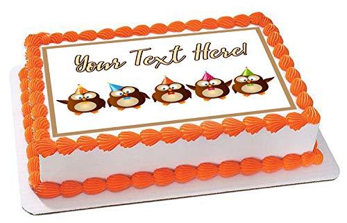 Edible Prints On Cake Cute Birthday Owls - Edible Cake Topper - 10" x 16" (1/2 sheet) rectangular